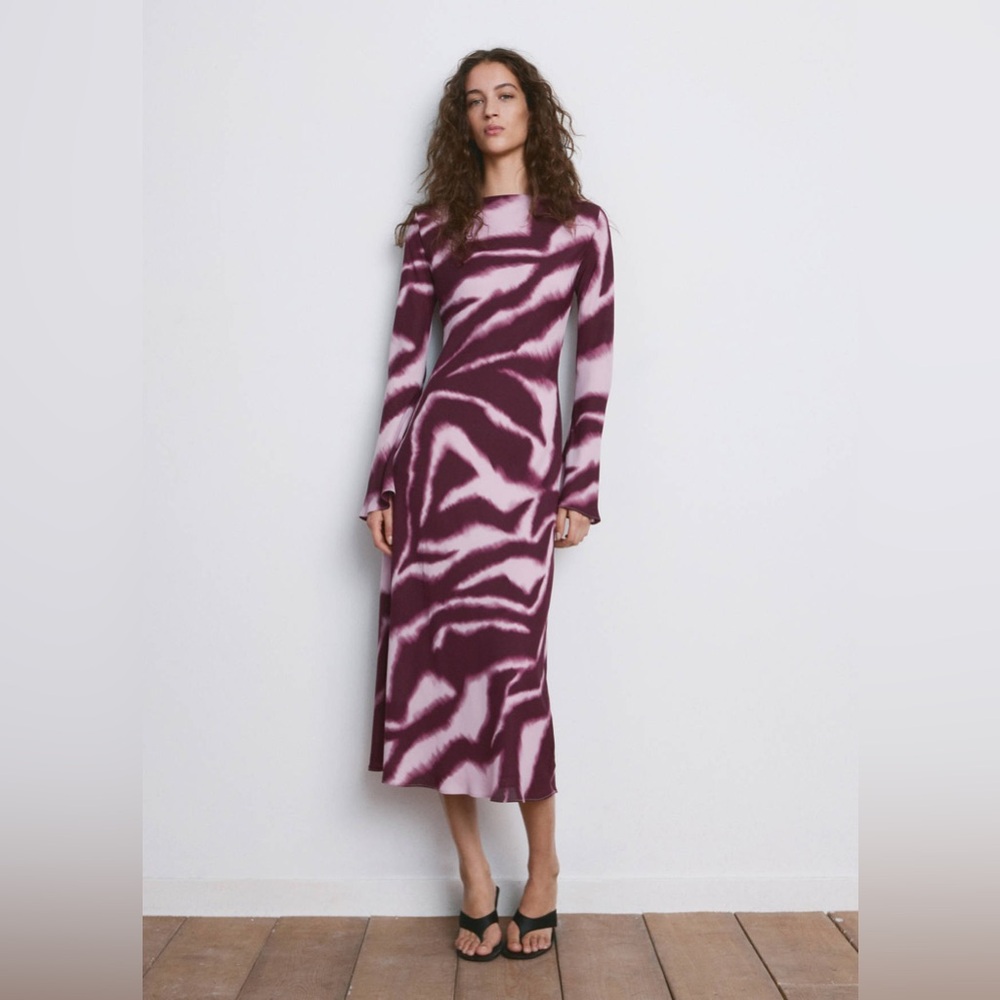 NWT MANGO A-Line Animal-Print Dress in Lilac